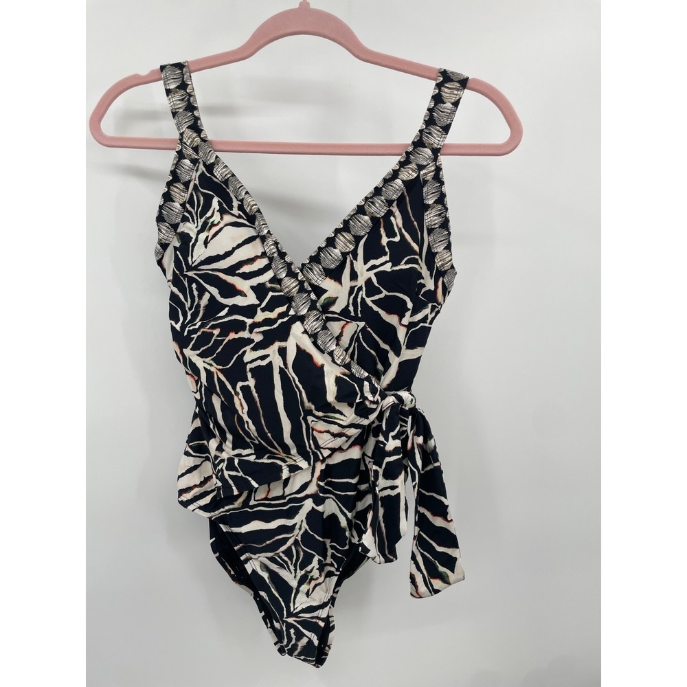 Tribal Sport faux wrap slimming small one piece sand dune black